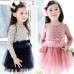 GI0418 เดรสเด็กผู้หญิง แขนยาวสีเทา ลายจุดดำ กระโปรงฟูฟ่องสีกรมท่า 
